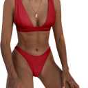Bathing Suits for Women Deep V Neck Sexy Two Piece Bikini Sets for Women Thong Halter Cheeky Swimsuit (Red, M)