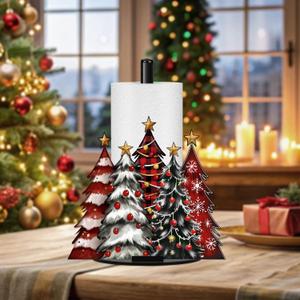 Christmas Tree Paper Towel Holder, Xmas Decor Towels Paper Holder for Kitchen Countertop, Christmas Party Decoration Paper Stand Dispenser Holders Red Trees Steady Roll Holder for Winter Holiday (One Size)