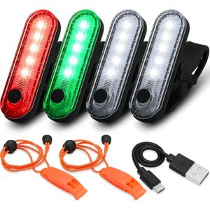 Treela 6 Pcs LED Navigation Kayak Lights with Safety Whistle Battery Operated Stern Boat Lights Rechargeable Boat Lights for Night Kayaking, Bike Tail Light, Pontoon, 4 Light Mode Options