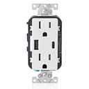 Leviton Type A & Type-C USB In-Wall Charger with 15A Tamper-Resistant Outlet, USB Charger for Smartphones and Tablets, Not for Laptops, T5633-W, White