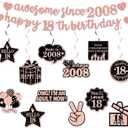 Pre-Strung 18th Birthday Banner Decorations for Girls, Glitter Happy 18th Birthday Decor, Rose Gold Eighteen Years Bday Hanging Swirls Party Supplies