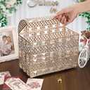 ELLDOO Crystal Wedding Card Box with Heart Lock, Vintage Money Card Box Treasure Chest Style Gold Gift for Wedding Receptions, Centerpiece Decor, Anniversary Keepsake, Gift, Large Size