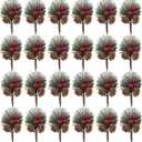 TIHOOD 25PCS Artificial Pine Picks, Pine Needles Branches with Red Berry Stems, Small Fake Berries Pinecones Branches for Crafts Christmas Tree DIY Garland Holiday Wreath