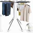 Clothes Drying Rack Foldable with Rolling Wheels, Portable Laundry Drying Rack with 16 Aluminum Arms, Stable 4-Leg Base, 360° Rotating Design for Indoor Outdoor (Single-tier without shoe rack)