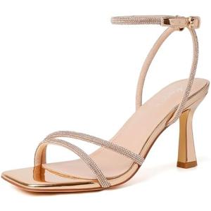 Mostrin Womens Sandals Strappy Heels for Women Ankle Strap Lace Up Square Open Toe Heels Tie Up Stiletto High Heeled Sandals for Prom, Party, Daily Wear 39.5