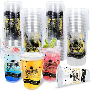 Graduation Decorations 60 Pcs 5.7" 16oz Graduation Cups Black and Gold Plastic Cups Class of 2025 Decorations Disposable Graduations Party Cup for Drinks Congrats Grad Celebration Party Favor Supplies