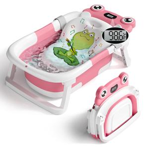 Baby Bathtub, Collapsible Newborn Bathtub for Infant to Toddler 0-24 Months with Soft Bath Net,Portable Travel Newborn Tub with No-Slip Feet, Baby Shower Gifts,Sky Blue