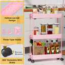 SPACEKEEPER Slim Rolling Storage Cart, 3 Tier Bathroom Organizer Utility Cart Laundry Room Organization Mobile Shelving Unit for Kitchen, Bathroom, Office, Bedroom, Narrow Places, Pink