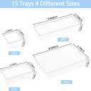 Manalete Drawer Organizers Set of 15, 4 Sizes Clear Plastic Drawer Organizers and Storage Bins for Kitchen, Bathroom, Office, Dresser Desk Drawer Organizer Tray for Jewelry, Makeup, Junk, Gadgets