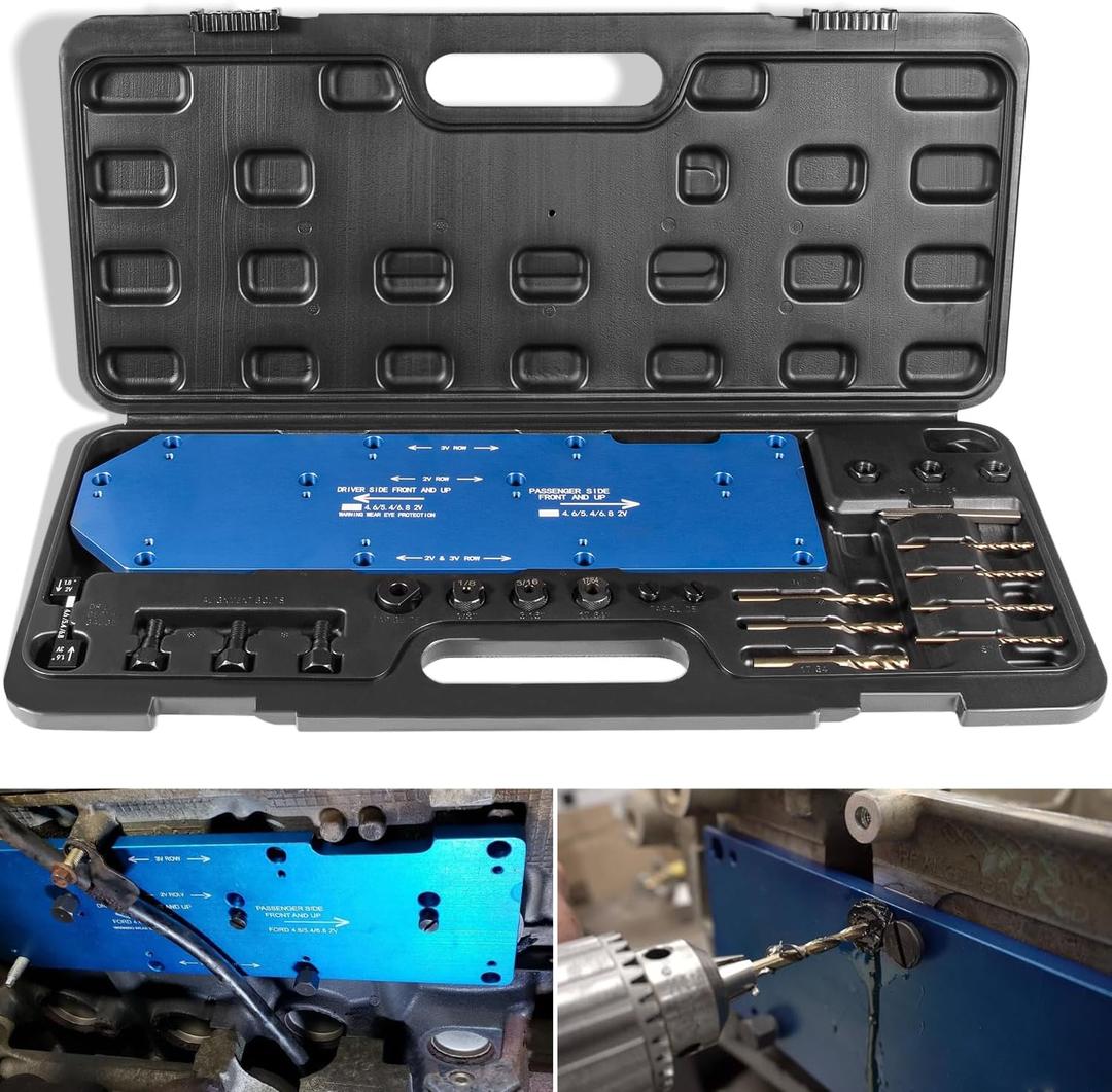 71600 Manifold Drill Template for FORD 4.6L, 5.4L & 6.8L V10 2 Valve and 3 Valve Triton Engines, Remove Broken Exhaust Manifold Bolts
