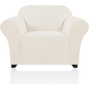 PrinceDeco Stretch Armchair Covers for Chairs Slipcovers for Living Room Couch Covers for Chair Protectors Cover for Dogs/Pets/Kids, Feature Checks Pattern Jacquard Bouncy, Thick and Soft, Cream