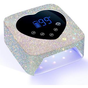 CHRISTINE SHELLY UV LED Nail Lamp 72W Rechargeable Sparkly Wireless Nail Dryer Gel Polish Light with 5 Timer Setting Professional Quick Dry Curing Lamp with Display Auto Sensor for Salon & Home