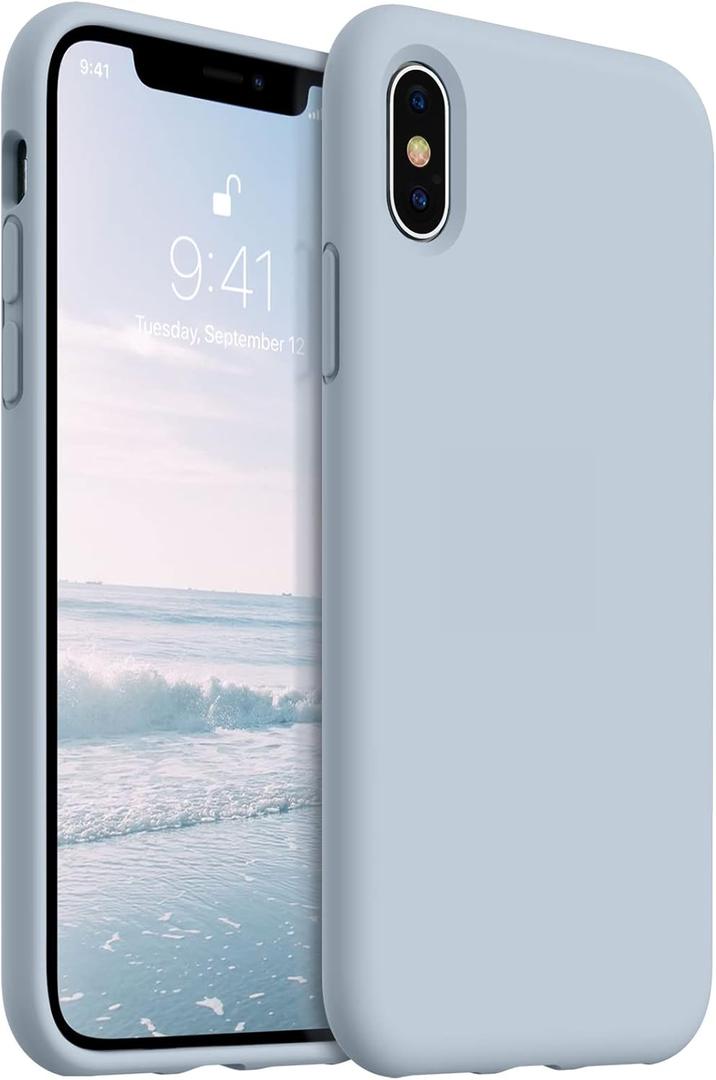 AOTESIER Compatible with iPhone X Phone Case and iPhone Xs Case 5.8 inch,Silky Touch Premium Soft Liquid Silicone Rubber Anti-Fingerprint Full-Body Protective Flexible Bumper Case, Baby Blue