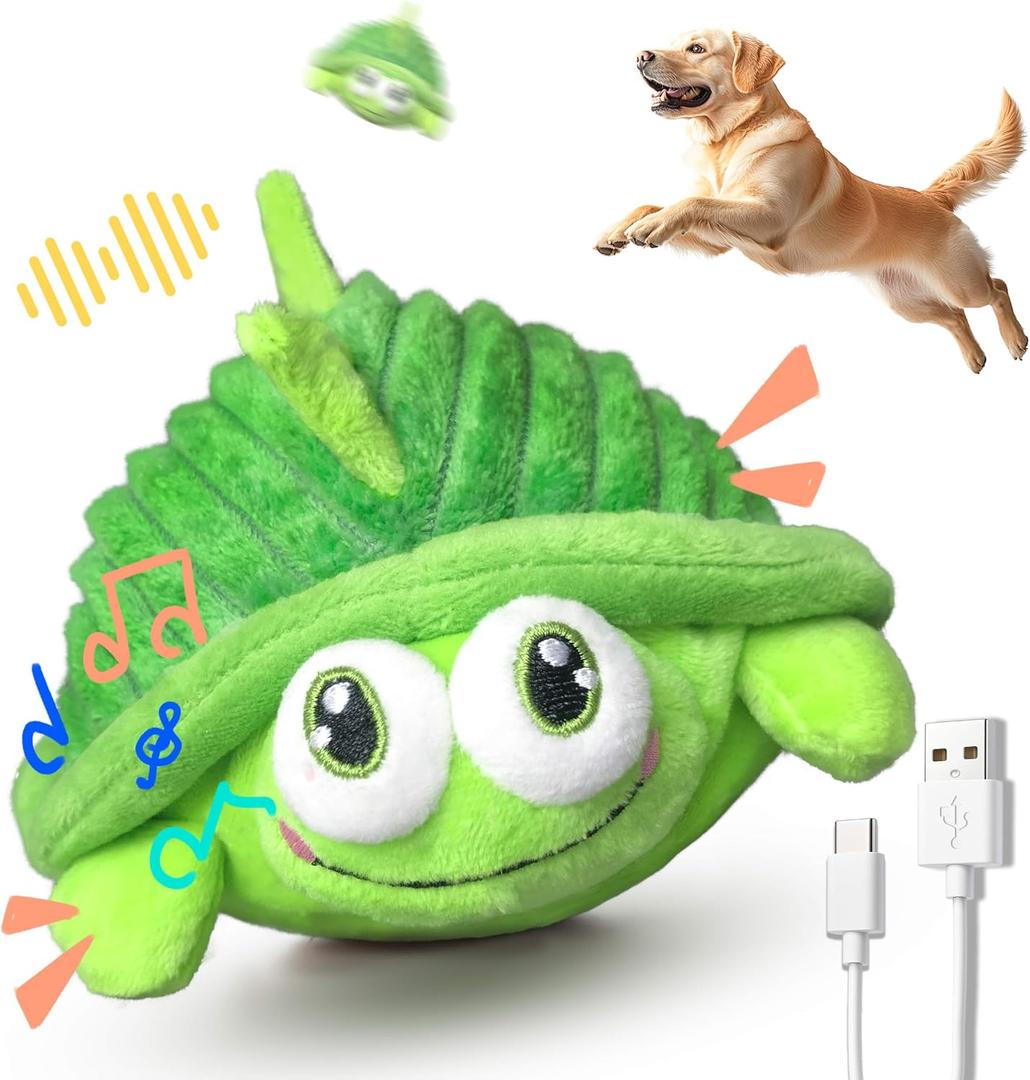 GUKCO Interactive Moving Dog Toys Plush Chew Toy with Bouncing Ball, Music & Recording | Rechargeable Self-Play Toys for Small, Medium & Large Dogs to Keep Them Engaged (Turtle)