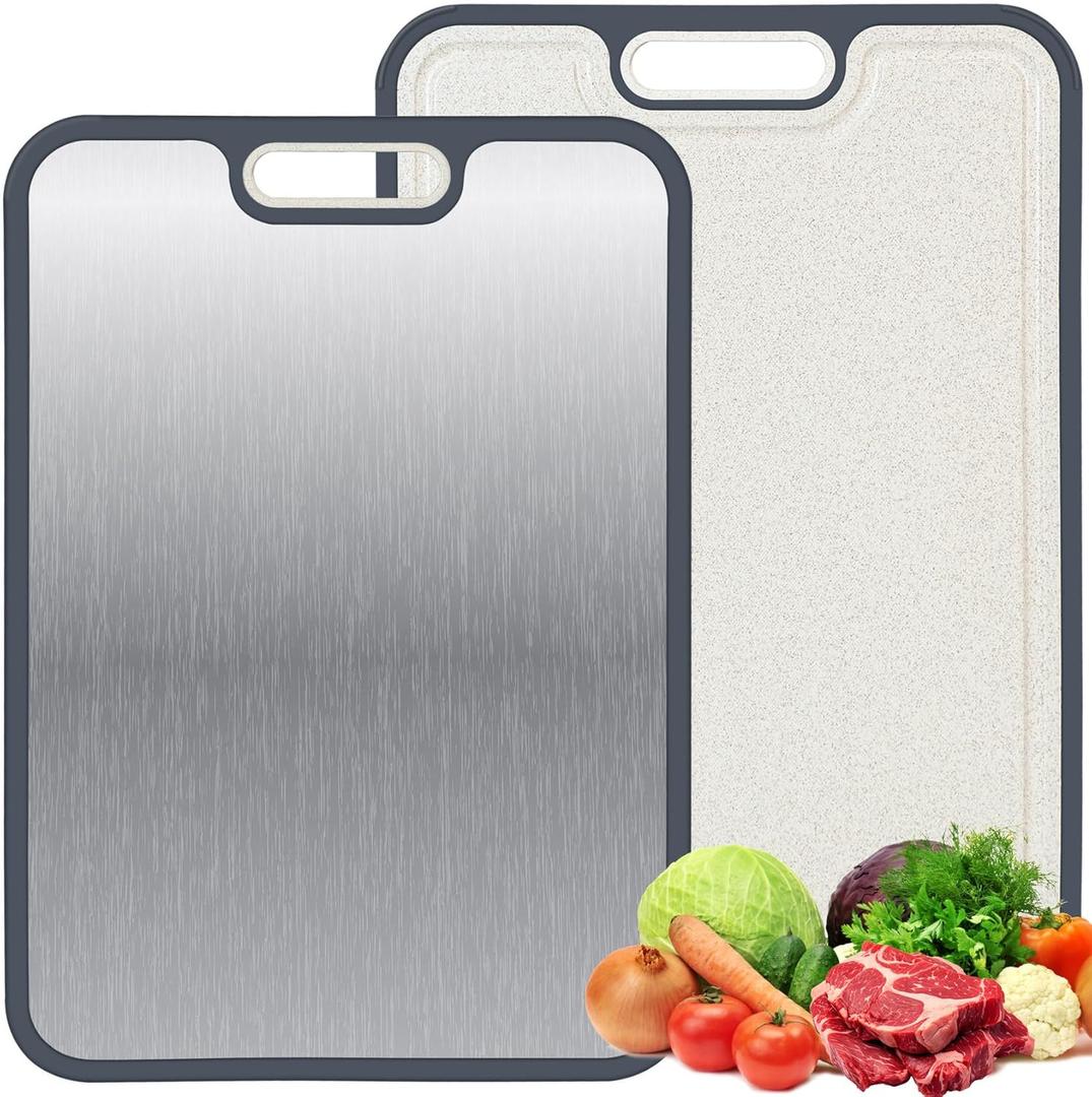 Titanium Cutting Board, Dual-Sided Chopping Board with Juice Groove, Non-Porous & Odor Resistant, 16"x11" Large Kitchen Board for Meat, Fruit & Vegetables