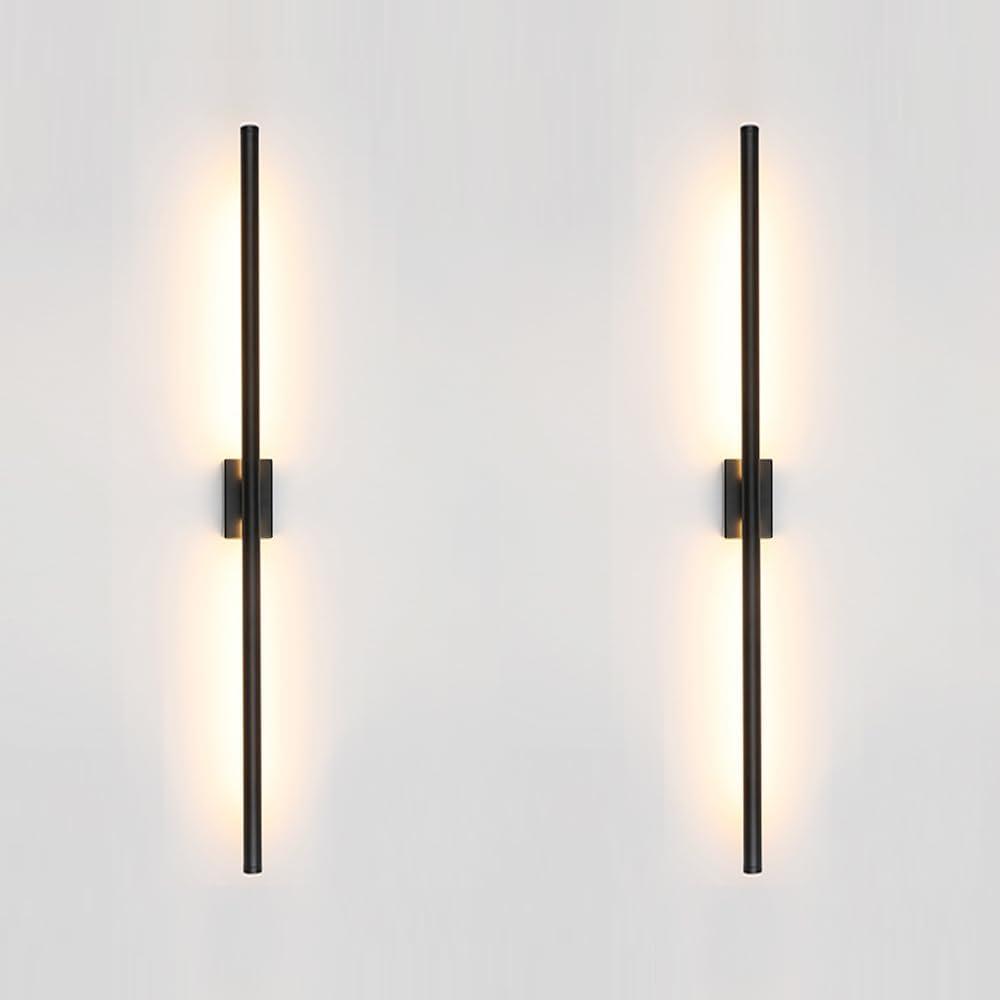 Only Suitable for Small Junction Box Set of 2 Dimmable Hardwired Linear Black LED Wall Sconce Narrow Small Base 40 Inch Vanity Wall Light for Living Room Bedroom (2 Pack, 40'', Black, Dimmable)