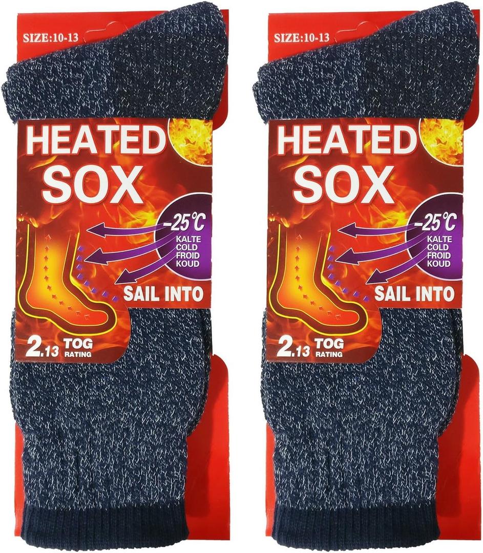 USBingoshop 2 Pairs Mens Heat Thick Insulated Extreme Boot Winter Thermal Socks 10-13 (2pk-blue-hs1)