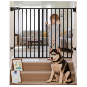 Babelio Baby Gate for Stairs & Doorways, 26-43" W 34" H Extra Tall| No Bottom Bar| Easy Installation| One-handed Operation| Auto-close| Hardware Mount (Drill Needed) Safety Dog/Pet Gate Indoor (White)