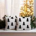 Christmas Pillow Covers 18x18 inch Set of 2 Beige Black Winter Xmas Trees Throw Pillows Farmhouse Decor Holiday Outdoor Cushion Cover Case for Couch Sofa 45
