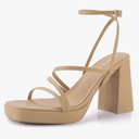Shoe'N Tale Platform Heels for Women Strappy Block Chunky Heels Square Toe Ankle Buckle Sandals, 8