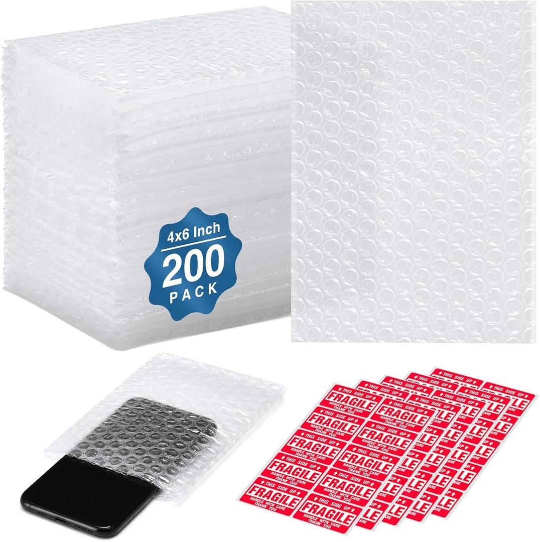Metronic 200 Pack Bubble Out Bag 4''x6'', Protective Bubble Pouches, Double Walled Cushioning Bags Thickening Shockproof Foam Bags for Shipping, Packing, Moving