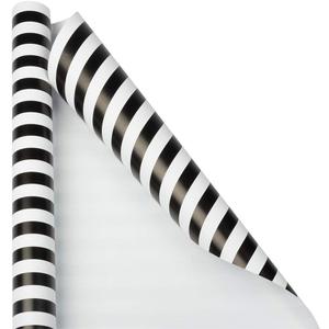 Paper Gift Wrap - Striped Wrapping Paper - 25 Sq Ft (30 in x 10 Ft) - Black & White Stripes - Roll Sold Individually