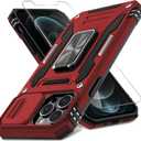 DEERLAMN Case for iPhone 13 Pro Max with Slide Camera Cover+Screen Protector(1 Pack),Rotated Ring Kickstand Military Grade Shockproof Protective Cover 6.7 Inch-Red