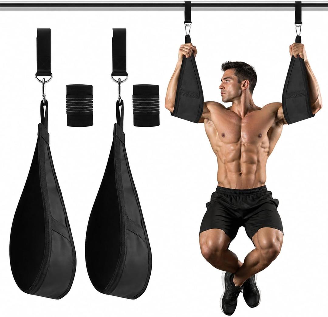 Hanging Ab Straps for Pull Up Bar with Wrist Wraps, Adjustable Thickened Nylon Abdominal Training Straps for Knee & Leg Raises at Home & Gym