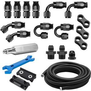 8AN PTFE Fuel Line Kit, AN8 E85 Nylon Braided PTFE Fuel Line Hose 20FT With 8AN Hose End Fittings Straight/45/90/180 Degree and Hose Fittings Adapters