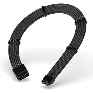 EZDIY-FAB 16pin (12+4) 12VHPWR PCIe 5.0 GPU Power Sleeved Cable Extension, Male to Female, Compatible with RTX 5080, 5070, 4090, 4080, 4070,16AWG with Cable Combs-Black
