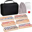 Rummy Cube Game Set 6 Plays with 6 Wooden Holders and 160 Rummy Tiles, Travel and Family Board Game