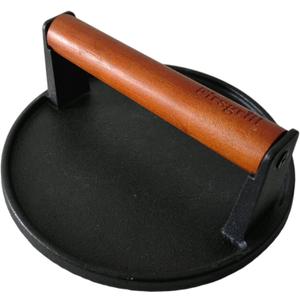 Burger Press 7.08" Round,Heavy-Duty Cast Iron Smash Burger Press Meat Steak With Wood Handle for Blackstone Camp chef Pitboss Weber Griddle Grills(Round) (7.1" x 7.1" x 2.9")