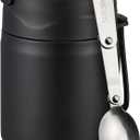 17oz Soup Thermo for Hot Food Kids Insulated Vacuum Food Jar with Stainless Steel Spoon Wide Mouth Thermo Leakproof Lunch Food Container Kids Hot Lunch Box (Black)