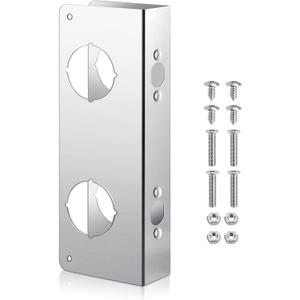 Leinuosen Door Reinforcement Plate for 1-3/4" Thick Doors, Stainless Steel Reinforce and Repair Doors Silver Latch Deadbolt Cover Jamb Plate, 2 Hole, Add Extra Security to Your Home(1 Pack)