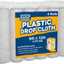 12 x 9 Ft Drop Cloths (6-Pack)  Plastic Sheeting & Painters Plastic Tarps for Painting, Waterproof Floor & Furniture Protection