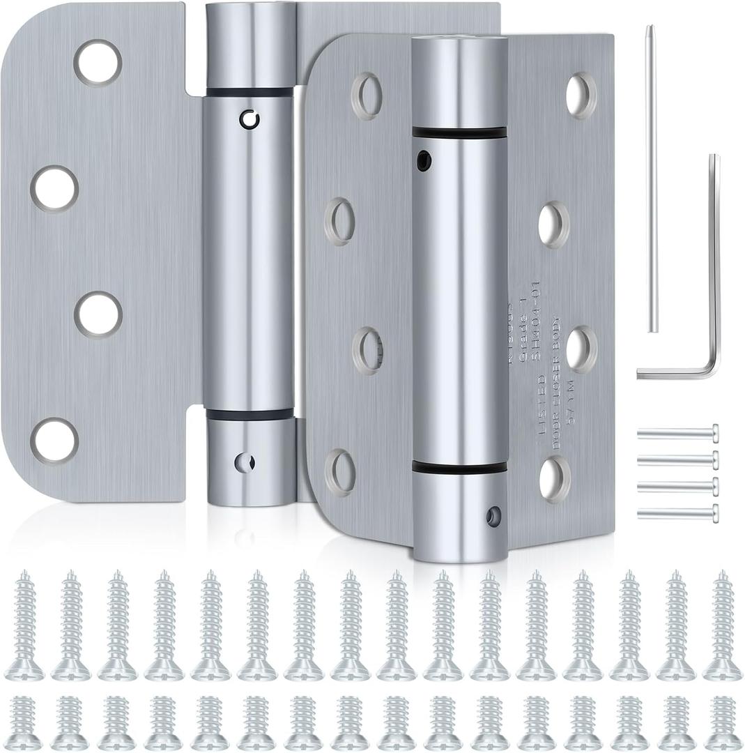 Hicarer 2 Pcs Self Closing Door Hinges, 4 Inch Spring Loaded Adjustable Tension Hinges, 5/8" Radius Corners, for Left/Right Hand Garage Front Back Door Commercial Use
