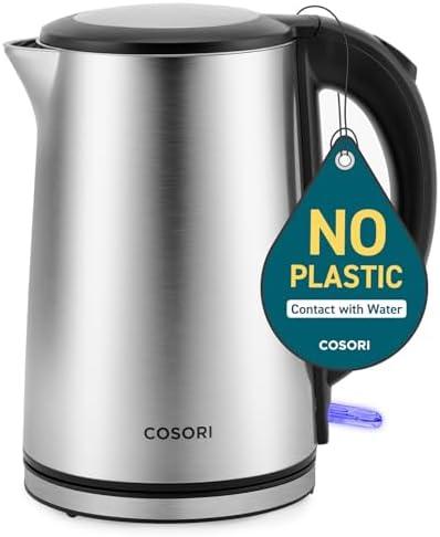 COSORI Electric Kettle, No Plastic Inner Lid, Filter and Spout, Double Wall Stainless Steel Keep Warm, Automatic Shut Off & Boil-Dry Protection, Durable Tea Kettle Boiler & Heater, 1.5L/1500W, Silver