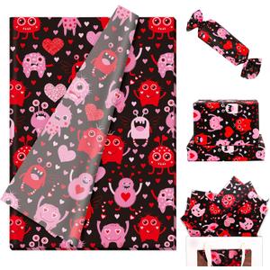 FYSUIMU 100 Sheets Valentine's Day Monster Tissue Paper Black Pink Red Heart Monster Gift Wrapping Paper for DIY Crafts Wedding Anniversary Party Supplies, 13.8 x 19.7 Inch