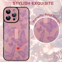 for iPhone 16 Pro Case with Finger Strap Holder, Cute Cool Butterfly Print Pattern Design for Women Girls, Shockproof Anti Scratch Hand Kickstand Protective Cover, Pink