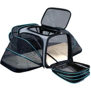 Cat/Dog Airline Approved Expandable Pet Carrier for Small Pets - Removable Pad, Pockets, TSA Compliant (43.0"L x 32.0"W x 12.0"H)