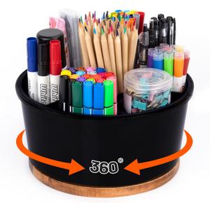 Marker Organizer For 300 Markers, 360 Rotating Art Supply Storage Organizer, Pen Holder For Desk School Home Black