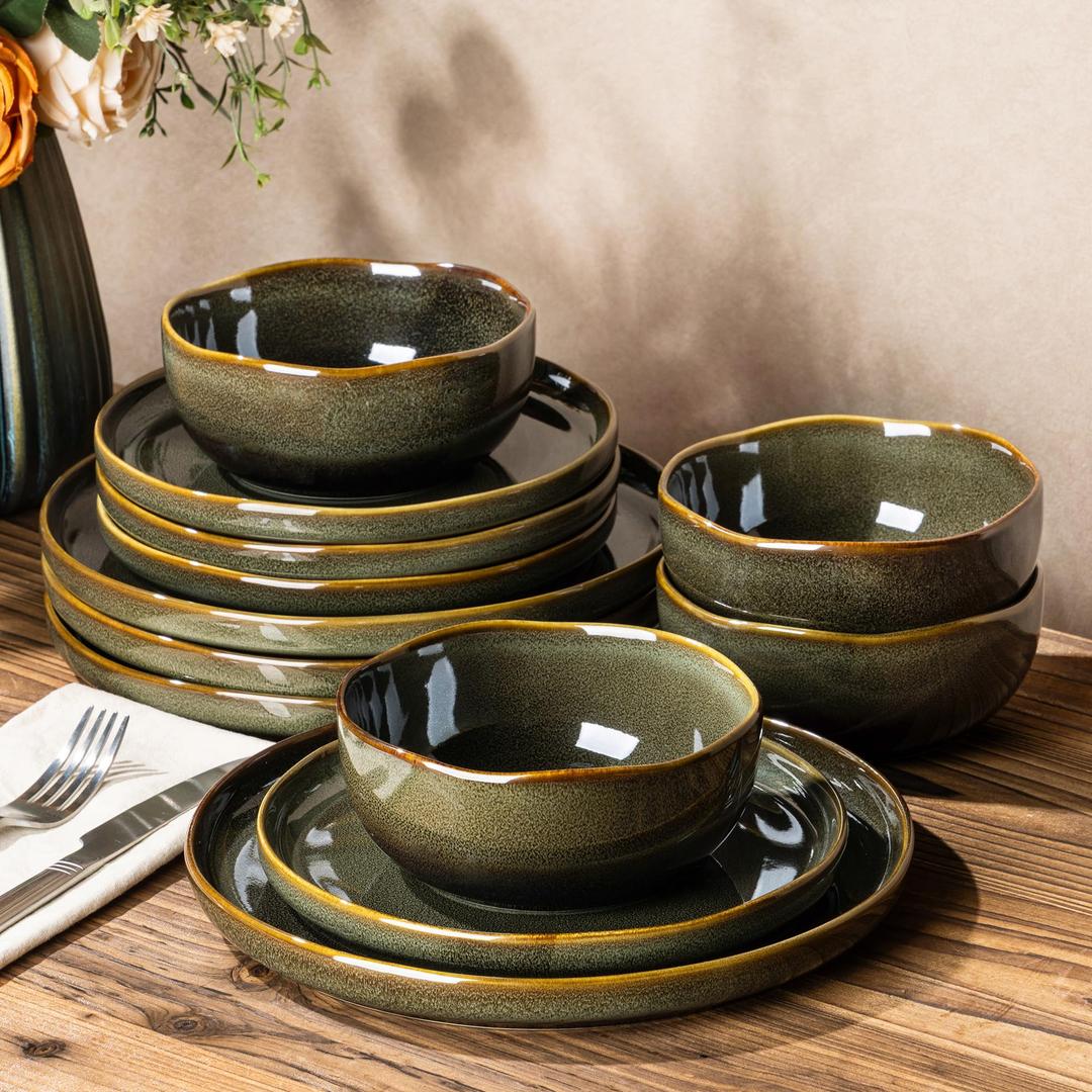 TheTerra Ceramic Dinnerware Set for 6, 18-Piece Plates and Bowls Set