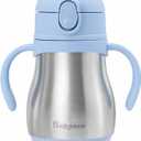 Bakpoco Stainless Steel Straw Sippy Cup for Toddlers 1-3 Years Old, Insulated Toddler Water Bottle Baby Training Tumbler with Handles, 8oz Kids Straw Cups for Travel, Daycare & At Home, Blue