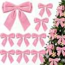 24Pcs Velvet Bows for Christmas Tree, Pink Bows Christmas Decorations with Twist Tie, Bulk Lovely Cute Velvet Ornaments for Wreath Garland Gift Wrapping Wedding Champagne Parties Decor, 6*6in