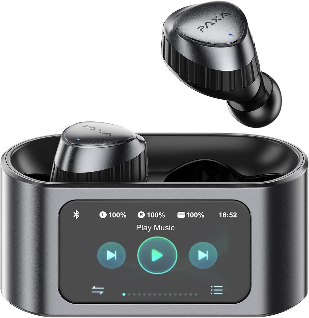 PAXA Wireless Earbuds with Touch Screen Headphones Bluetooth 5.4 Ear Bud IPX4 Light Weight in Ear Earbuds Comfortable Fit Deep Bass Stereo 5 EQ Modes ENC Clear Call for Android/iOS(Black)