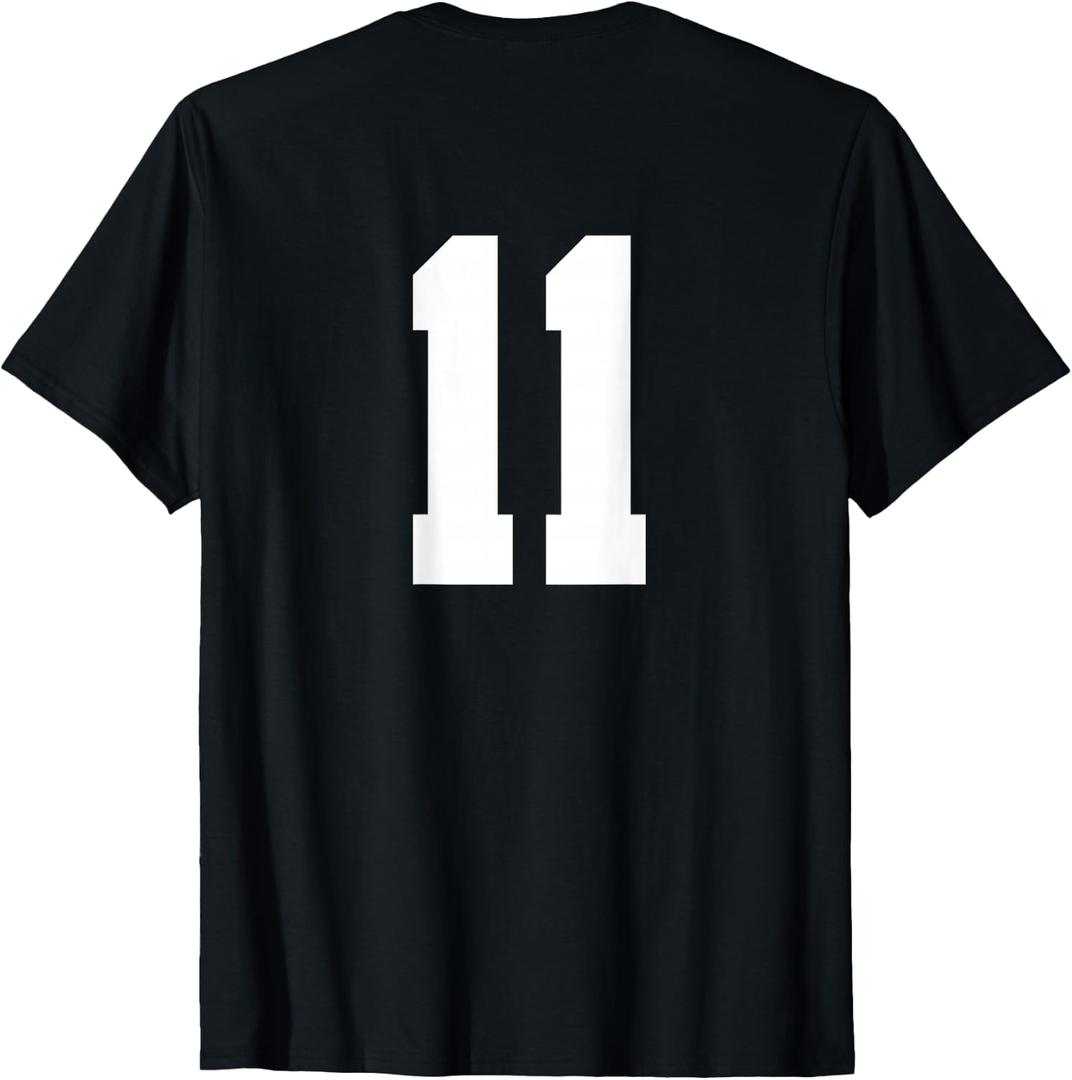 Number 11 (on Back) Sports Team Jersey Number T-Shirt (Blue, M)
