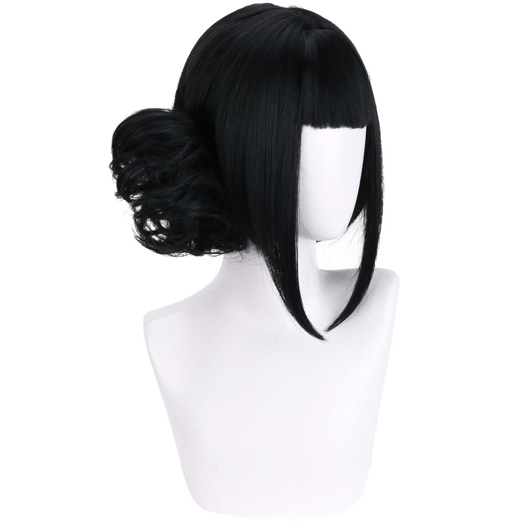 Short Black Wig with Buns for Women Short Black wig With Bangs Cartoon Movie Halloween Cosplay Costume Animie Wigs