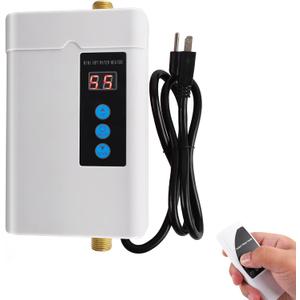 Electric Tankless Water Heater, 3000w Under Sink On Demand Instant Hot Water Heater with Remote,110V Digital Display for Kitchen Bathroom Washing (White)