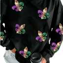 SELINK Womens Mardi Gras Sweatshirt Oversized Crewneck Sequin Long Sleeve Casual Pullover Tops (X-Large, Black)