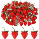 100 Pcs Cute Artificial Strawberries, Fake Plastic Red Strawberries Faux Realistic Strawberry Decor Lifelike Fake Fruit Decorative for Photography Prop Cake Christmas Decoration